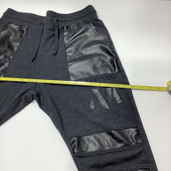 Nappy Tabs Joggers Sweatpants Urban Couture M Men’s Black Faux Leather Pockets - Picture 14 of 15